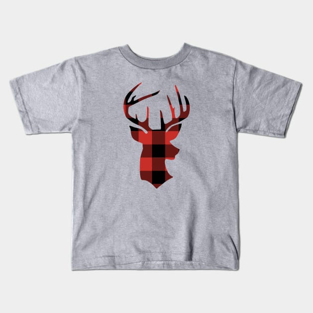 Red Flannel Deer Hunting Buck Hunter Kids T-Shirt by DoctorWatsonDesigns